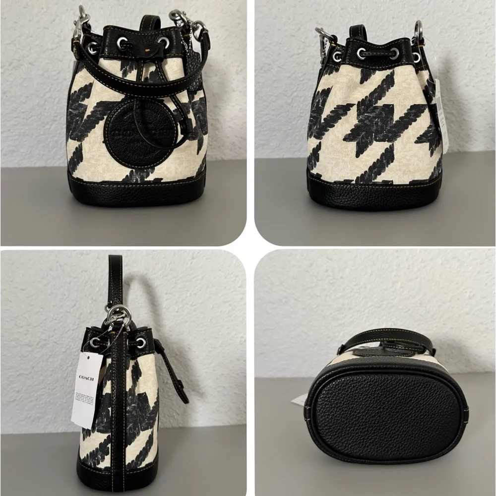 NWT COACH Mini‎ Dempsey Bucket Bag With Houndstooth Print And Patch